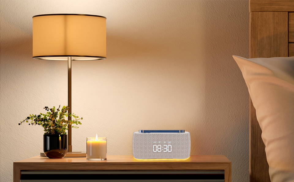 EZVALO 7in1 Alarm Clock with Wireless Charger & Night Light